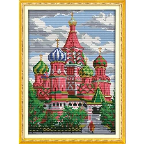 Red castle cross stitch kit lanscape garden 14ct 11ct count printed canvas stitching embroidery DIY handmade needlework