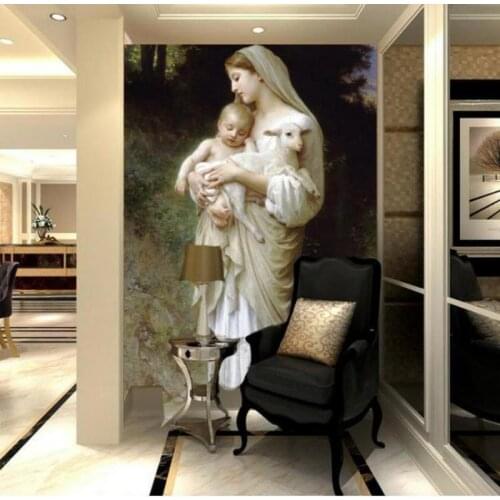 Custom size world famous painting mural wallpaper European oil painting shepherdess living room bedroom dining room PVC