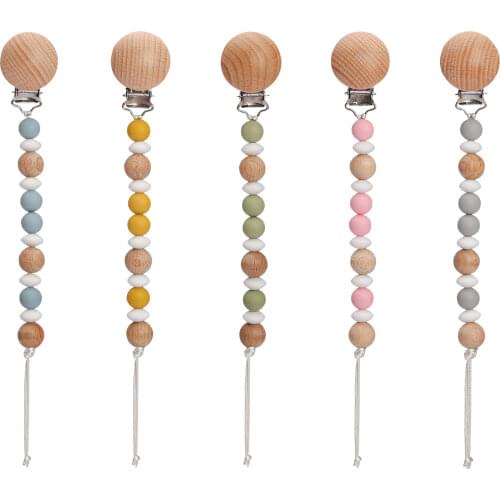 2021 New Baby Pacifier Clips Wooden Beads Teether Baby Pacifier Dummy Clip Nipple Holder Baby Shower Gift BPA Free Wholesale