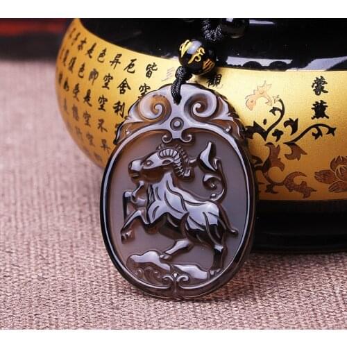 The new light spot genuine ice Obsidian twelve zodiac sheep sheep pendant Korean men and women money day