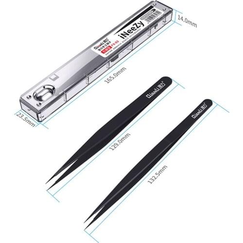 Qianli 0.1mm Black Tweezers Hand Polished Non Magnetic Stainless Steel Phone Repair Tools for BGA Motherboard Micro Forceps