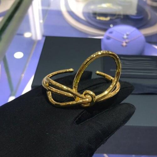 UMGODLY Luxury Brand Yellow Gold Color Toi Et Moi Knotted Open Cuff Bow-knot Bangle Women Fashion Jewelry