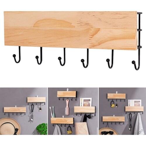 Coat Hook Rack Wall Mounted Multifunctional Storage Stand Wooden Metal Hooks for Kitchen Bathroom Bedroom Home Decor