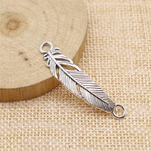 WYSIWYG 4pcs Charms Connector Antique Silver Color Feather Connector DIY Jewelry Making Accessories 10x46mm