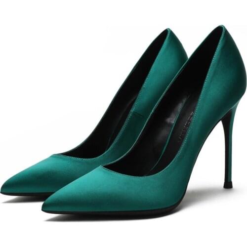 Ladies Office Silk Shoes Autumn High Heels Womens Classic Thin Heels Pointed Toe Pumps Fashion Party And Wedding Shoes E0076