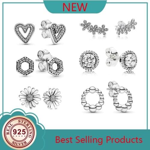 High Quality 925 Sterling Silver Sparkling Heart Shape Pan Earrings Ever Women Stud Earrings Jewelry