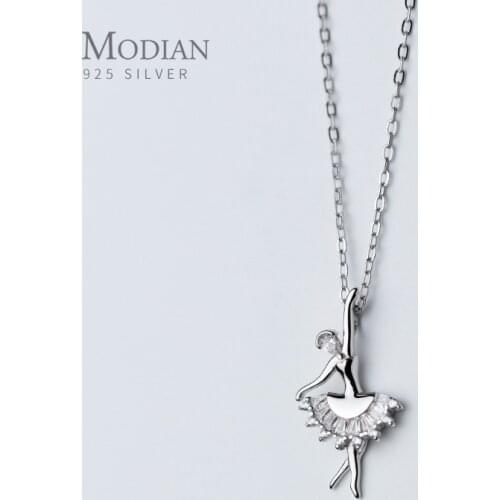 Modian Classic Cute Ballet Fairy Pendant Necklace for Women Adjustable Sterling Silver 925 Link Chain Necklace Fine Jewelry Gift