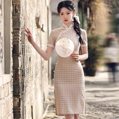 Female Sexy Cotton Linen Qipao Plus Size 3XL Cheongsam Mandarin Collar Sheath Evening Party Dress Short Summer New Vestidos