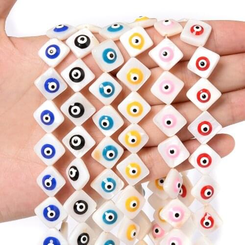 10mm Square Shell Beads Evil Eye Loose Spacer Bead for Jewelry Making DIY Charm Bracelet Earrings Necklace Accessories Wholesale