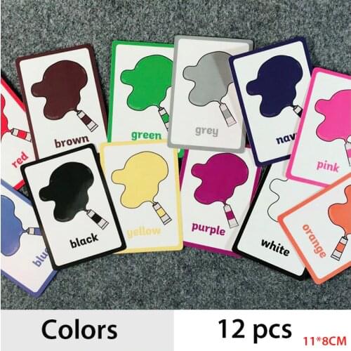 12 Pcs/Set Colors and Shapes English Word Pocket Flash Card Children Cognitive Cards Early Educational Toy