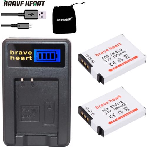 2Pcs EN-EL12 ENEL12 EN EL12 Camera Battery + LCD USB Charger for Nikon Camera Coolpix S9900 S9700 AW120 S9500 AW110 S70