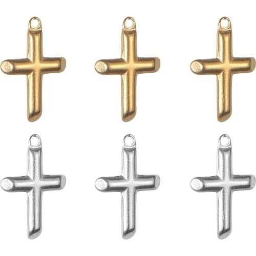 20pcs/Lot Real Stainless Steel Gold Color Cross DIY Charms Pendants for Making Necklace Bracelet Earring Jewelry 15*23mm