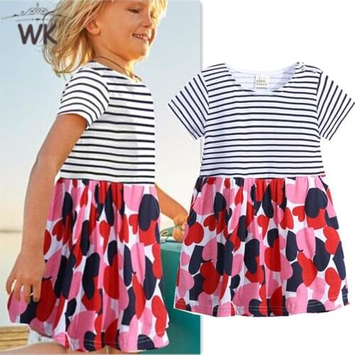 2021 Summer Girl Clothing Stripe And Love Heart Print Girl Dress Cute Childrens Clothing Cotton Girls Dresses For 1-6Year