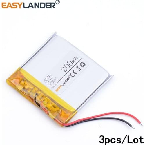 3pcs /Lot 303030 200mah 3.7v lithium Li ion polymer rechargeable battery For MP3 Bluetooth Headset 3D glasses Smart watch 033030