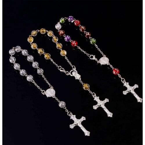 48 Pieces / Rosary Cross Bracelet Cross St. Benedict Rosary Holy Center Mercy Saints Religious Icon Beaded Bracelet Jesus