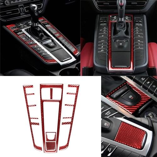 6PCS Real Carbon Fiber Center Console Gear Shift Box Panel Trim Cover Fit For Porsche Macan 2014-2021 Interior Car Accessories