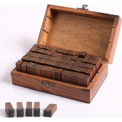 70pcs DIY Wooden Alphabet Combination Letter Stamp Diary Ablum Wedding Letter Wood Rubber Stamp Set with Vintage Wooden Box Gift