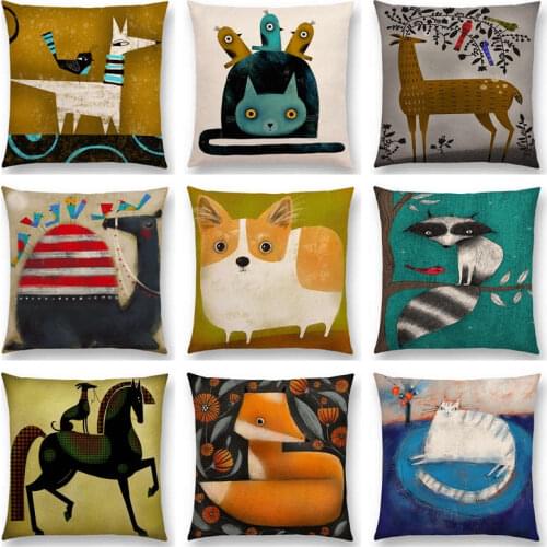 Abstract Fantasy Animals Painting Alpaca Lion Toucan Fox Bird Cat Dog Horse Rabbit Camel Lovely Cushion Cover Sofa Pillow Case