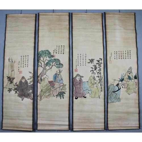 Antique calligraphy and painting the living room hangs a picture four screen Figure painting