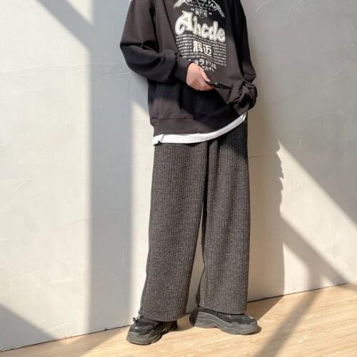 Spring Autumn Wide Leg Pants Mens Fashion Retro Knit Casual Pants Men Streetwear Korean Loose Straight Pants Mens Trousers