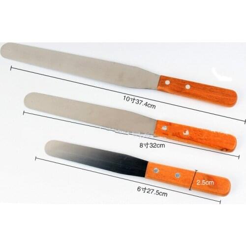 Wooden handle 6/8/10 inch Cake Icing Spatula Decorating Supplies Smooth Filling Flat Scraper Blade Angled Tools