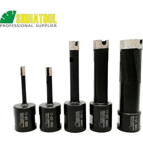 SHDIATOOL 5pcs 5/8-11 Thread Welded Diamond Drilling Core Bits Drilling Bits Diamond Hole Saw Granite Marble Stone Drill Bits