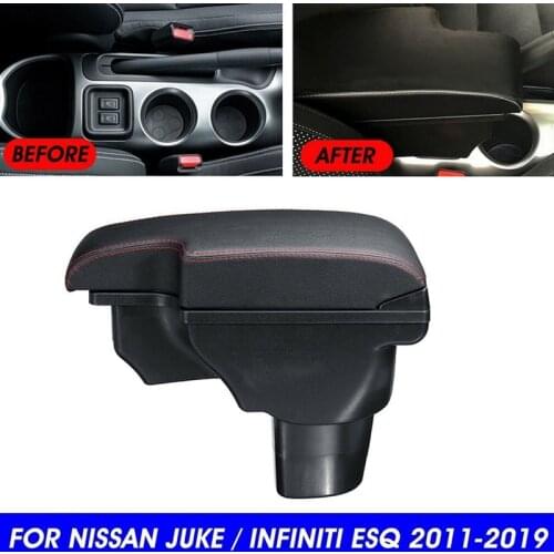 For Nissan Juke Infiniti ESQ 2011-2019 Central Armrest Consoles Storage Box Handrails Double Layer Storage W/ 3 USB Port