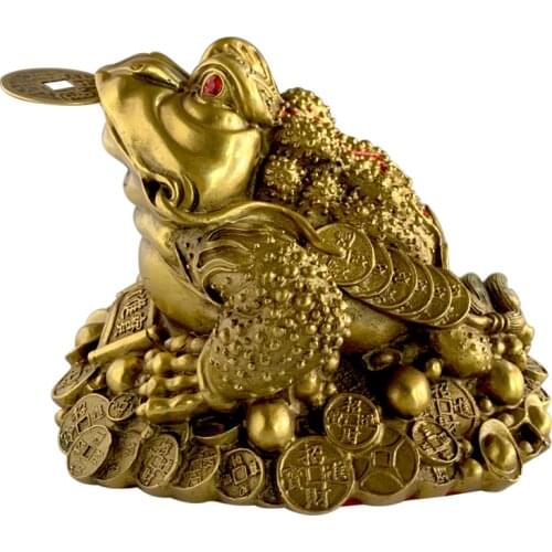 Feng Shui Copper Toad Money LUCKY Fortune Wealth Chinese Golden Frog Toad Coin Home Office Decoration Tabletop Ornaments Lucky