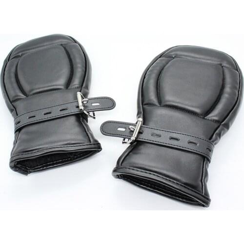 Hot Sale Sex Bondage Fetish Mittens Lockable PU Leather Gloves Dog Paw Palm Sensory Deprivation Padded Fist Mitts BDSM Sex Toys