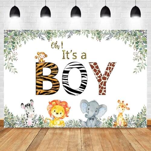 Woodland Baby Boy Backdrop Its a Boy Party Decoration Supplies Photography Background Jungle Safari Cute Animal Photo Backdrops