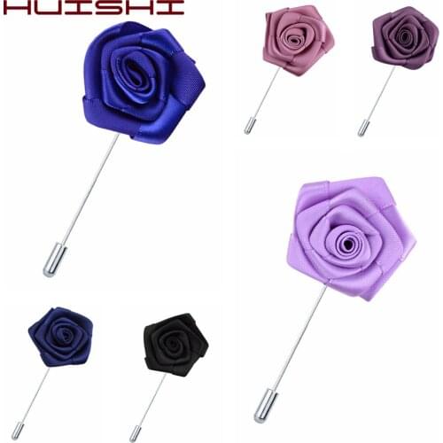 HUISHI Mens Brooches For Suits Rose Fabric Flower Simple Pin Brooch Men Suit Collar Lapel Pin Men Women Wedding Banquet Jewelry
