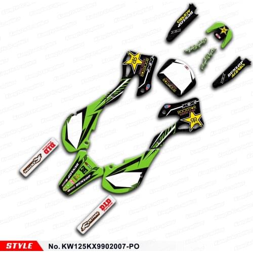 Aftermarket Personalised Stickers Motocross Decals Wrap Kit for KX125 KX250 1999 2000 to 2002, Style No.KW125KX9902007-PO