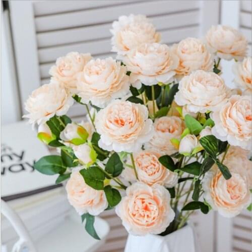 Factory Wholesale European Style 3 Peony Artificial Flowers Home Wedding Decorative Fake Plant Vase for Decoration Accessories