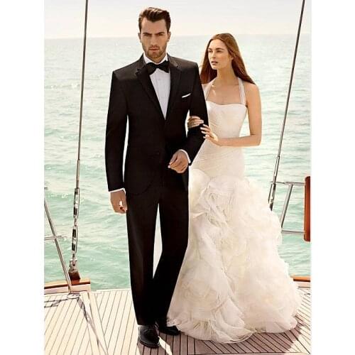 Custom made black mens suits notched Lapel mens Wedding suits Mens tuxedos two button groom suits two piece Suit (Jacket+Pant