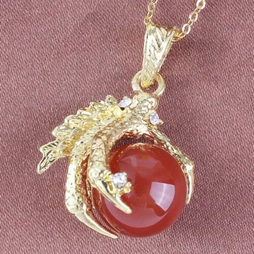 KFT Natural Red Agates Dragon Stone Claw Pendants Red Agates Round Beads Stone Pendant Necklace For Women Men Girls Jewelry