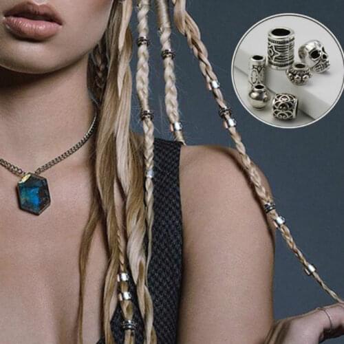 5 Pcs Metal African Hair Rings Beads Cuffs Tubes Charms Dreadlock Beads Dread Hair Braids Jewelry Styling Decoration Accessories