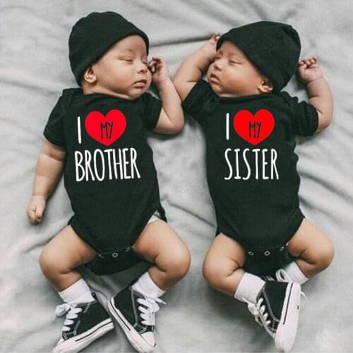 2021 New I Love My Sister Brother Black Bodysuit Soft Cotton Baby Boys Girls Clothes Newborn Baby Onesie Rompers Outfits