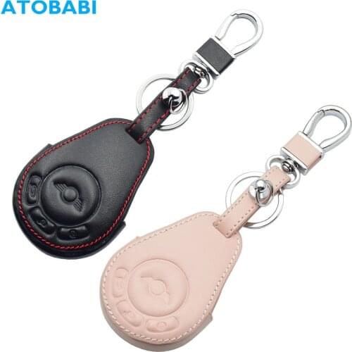 Leather Car Key Case Smart Keyless Remote Control Fobs Protector Cover Keychain Holder For BMW Mini Cooper Countryman Paceman