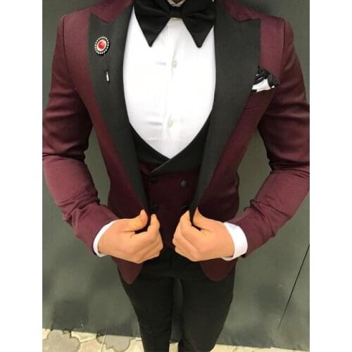 Handsome Groomsmen Wool blend Groom Tuxedos Mens Wedding Dress Man Jacket Blazer Prom Dinner (Jacket+Pants+Tie+Vest) A182