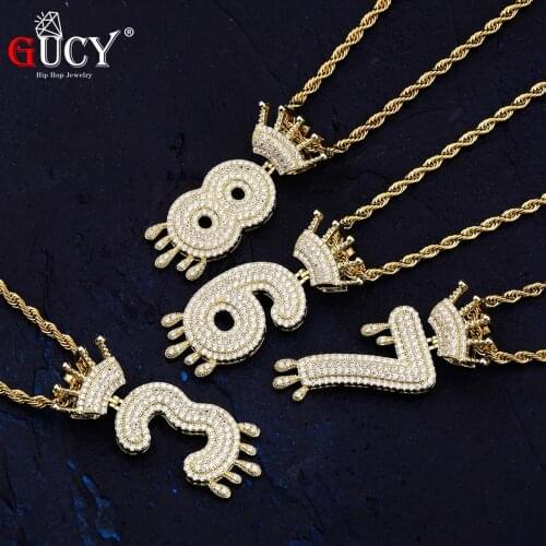 GUCY 1-9 Number Crown Drip Pendant&Necklace Gold Silver Color Iced Out Cubic Zircon Hip Hop Jewelry For Men Women