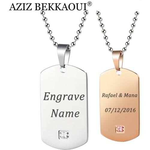 AZIZ BEKKAOUI Laser Engraving Fashion Logo Couple Necklaces Silver Color Stainless Steel Tag Pendant Necklace Dropshipping