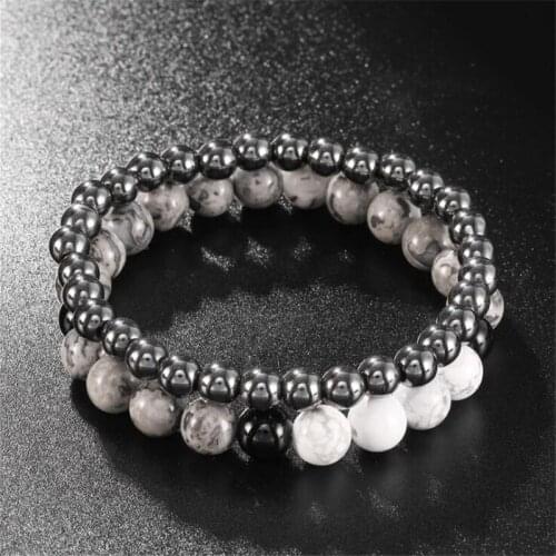 Fashion Mens Set Beaded Bracelet Black Energy Elastic Frosted Bracelet European Style Charm Mens Jewelry