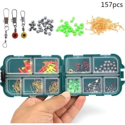 157pcs/lot Fishing Accessories Kit Including Hooks Rolling Swivel Lead Drop Connector Luminous Beads with Fishing Tackle Box