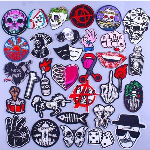 Punk Rock Embroiderd Patches On Clothes Hippie Skull Patch Applique Clothing Thermoadhesive Patches For Clothing Stickers Badges