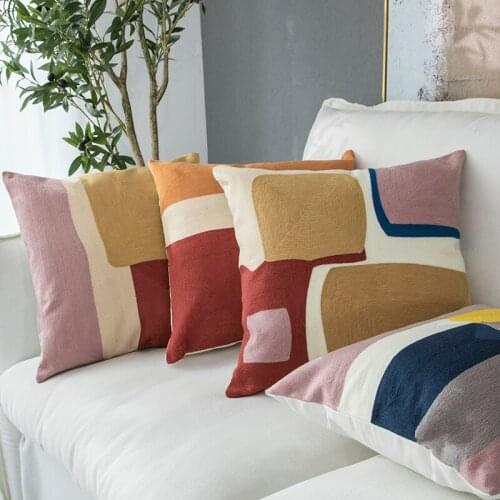 Abrstract Geometic Cushion Cover 45x45cm Pillow Cover Soft Cozy Emboridery Home Decoration for Living Room Kids Room Color Block