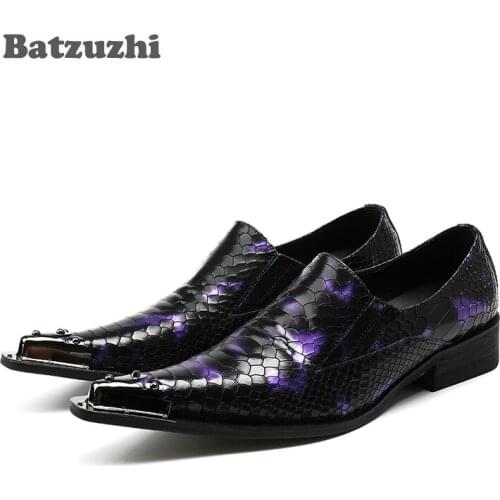 New 2018 Leather Men Shoes Pointed Toe Slip on Metal Tip Men Dress Shoes Evening Party Wedding Flats Plus Size US12 Siz 46
