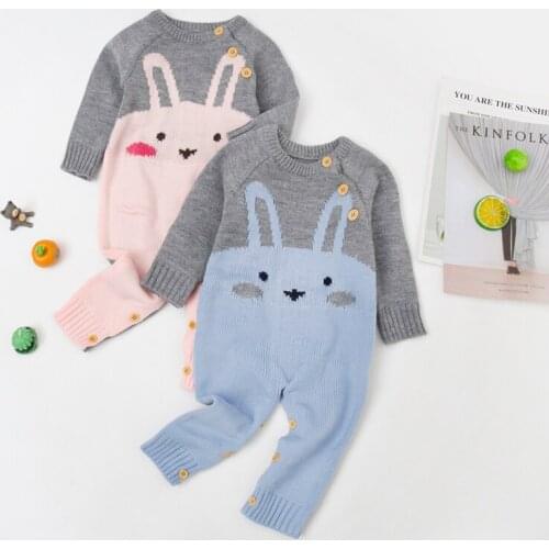 Newborn Baby Clothing Costume 2021 Autumn Winter New Cartoon Rabbit Long Sleeve Sweater Infant Romper For Baby Girl Boy Jumpsuit