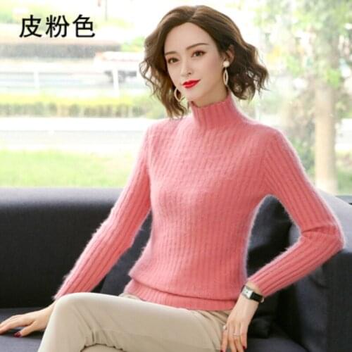 Autumn and winter new high-neck mink sweater womens sweater thick warmth pullover sweater ladies slim long-sleeved sweater