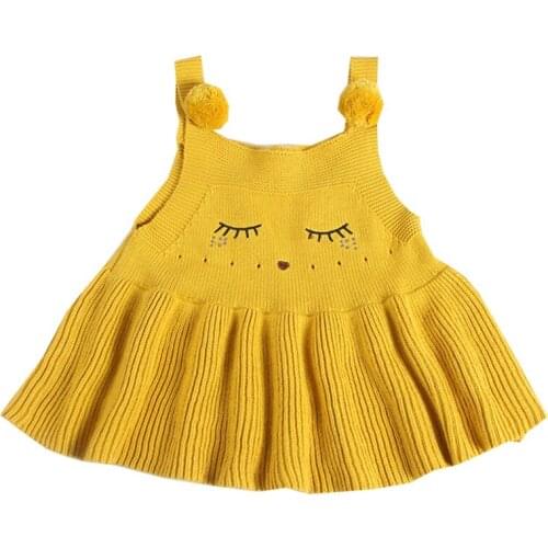 2018 New Autumn Dress Baby Girls Cute Cat Dress Infant Knitted Girls Clothing Sleeveless Kids Clothes