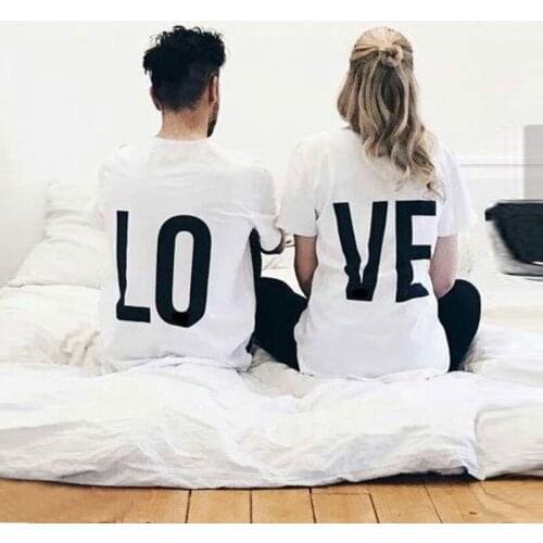 Couple Tshirt for Wife and Husband Men Women Clothes Funny Tee Clothes Valentine Lovers Gifts White Red LO VE Print